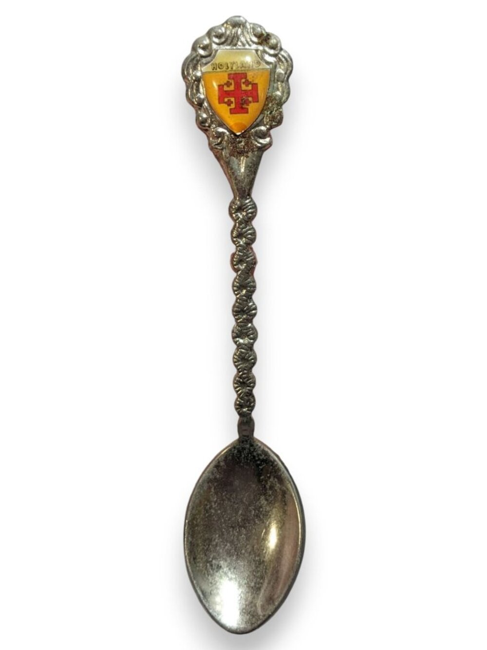 Vintage Travel Metal Silver Tone Holy Land Cross Souvenir Spoon 4 1/2 Inch